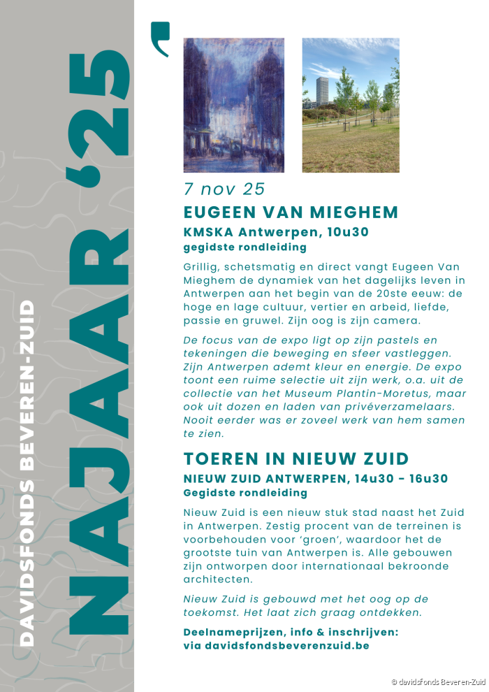 uitnodiging uitstap tentoonstelling Van Mieghem en stadsrondleiding Nieuw Zuid Antwerpen
